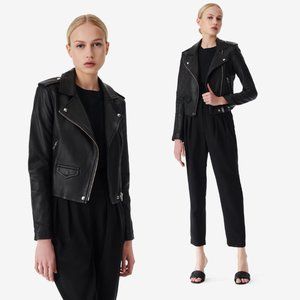 IRO Ashville Biker Jacket Lambskin Leather Women's Sz 0 Black Lapel Collar